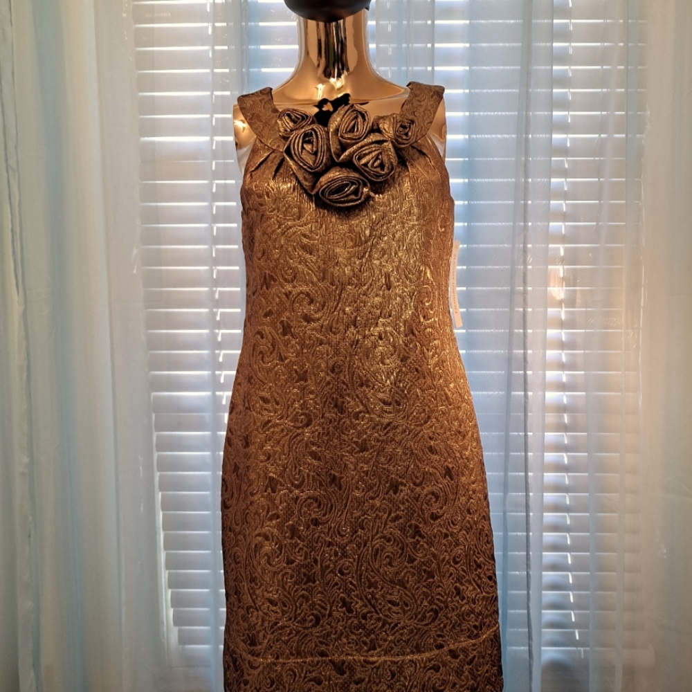 Maggy London Gold Cocktail Brocade Cocktail Dress US 4
